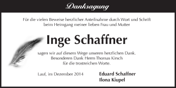 Traueranzeige von Inge Schaffner von Pegnitz-Zeitung